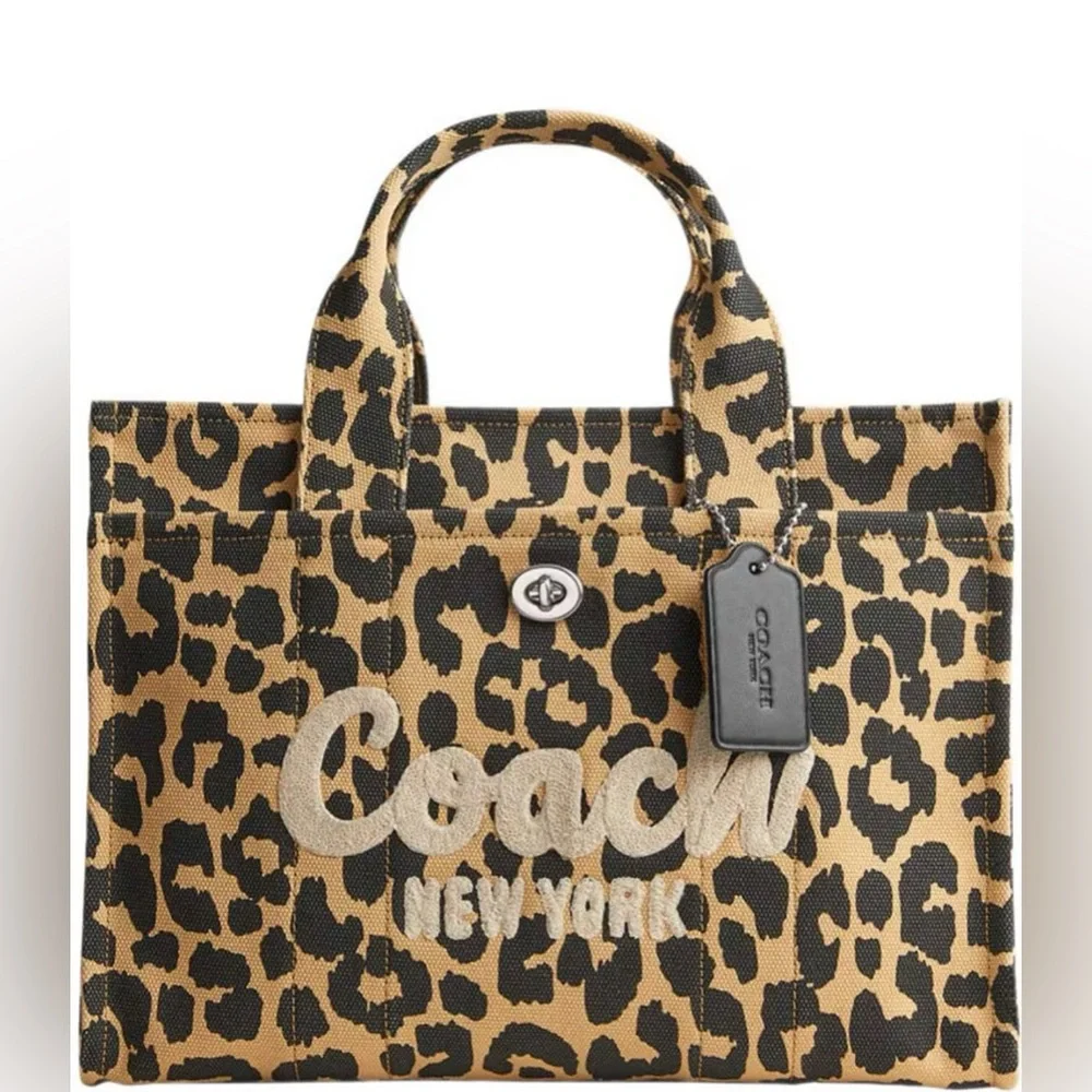 Coach Leopard Print Canvas Tote in Brown and Black - Picture 2 of 7